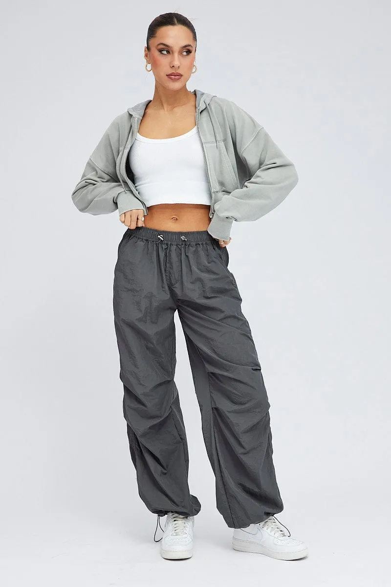 Grey Zip Hoodie Long Sleeve Crop