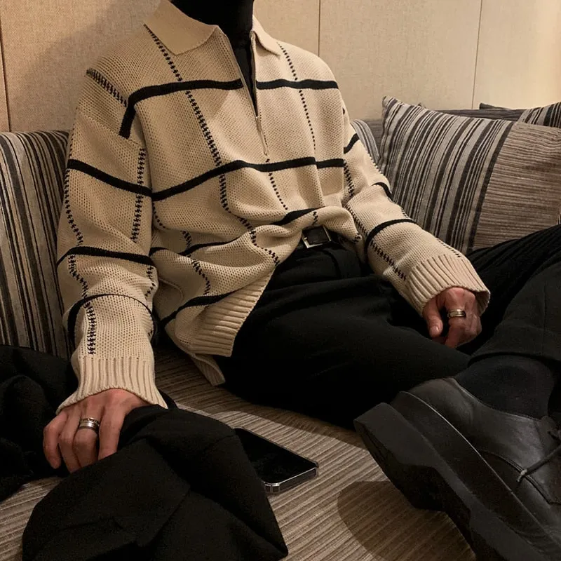 [Korean Style] 2 Colors Wool Lapel Collar Zip Sweaters