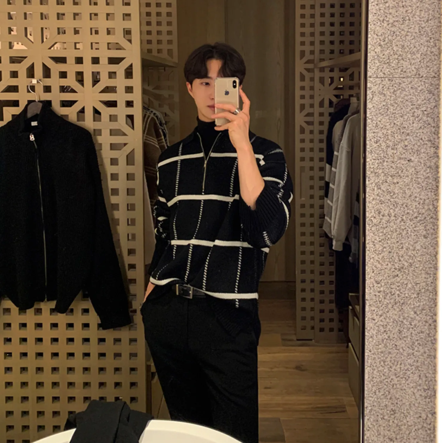 [Korean Style] 2 Colors Wool Lapel Collar Zip Sweaters